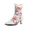 Botas de mujer de tacón alto con punta y bloques de color hasta la pantorrilla, botas de mujer estampadas de gran tamaño para otoño e invierno, comercio exterior transfronterizo 6-5