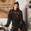 Moda Otoñal Estilo Desgastado Hueco Hombres Silueta Holgada Tendencia Diseño Desgastado Marca de Tendencia Base de Punto Suéter