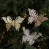 Nuevas decoraciones de lentejuelas de mariposa con purpurina y polvo de oro, adornos de árbol de Navidad de alta gama, arreglos florales, adornos colgantes y accesorios decorativos