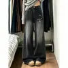 Jeans Retro Bordados Desgastados Tide Carp En Stock para Mujer Otoño Cintura Alta Pierna Ancha Holgados Adelgazantes Versátiles Pantalones de Longitud Completa