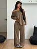 Conjunto de Calça Wide Leg Diagonal Europeu e Americano Transfronteiriço 2026 Outono e Inverno Feminino Casual Cor Sólida Esportivo Conjunto de Duas Peças Calça Longa Solta