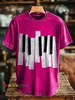 Estampa Retro Cruzada Tecla de Piano Masculina Gola Redonda Manga Curta Estampa Digital 3D Personalizado Peça Única Atacado