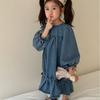 Vestido de Mezclilla para Niñas Primavera Niños 2025 Nuevo Estilo Primavera y Otoño Cola de Pez Manga Larga Falda de Princesa para Bebé