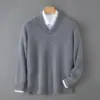 Bai Cai Rong Nuevo Suéter de Lana con Cuello de Solapa para Hombre Otoño e Invierno Casual de Negocios Capa Interior Capa Base Suéter para Hombre Ropa de Abrigo