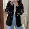 Nuevo cárdigan de punto a rayas de color contrastante retro Otoño e Invierno para mujer, suéter casual de cuello en V estilo holgado y perezoso para mujer