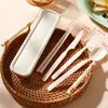 Juego de Cubiertos de Plástico (Cuchillo, Tenedor, Cuchara y Palillos) para Picnic al Aire Libre, Juego Portátil de Cuatro Piezas para Estudiantes y Trabajadores de Oficina