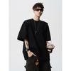 Camiseta de Manga Curta Solta Masculina Verão Estilo Americano High Street Desconstruída Gola Redonda Pulôver Marca Tendência Senso de Design Camiseta Solta