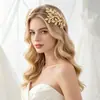 Acessórios Populares Europeus e Americanos para Cabelo de Noiva Liga de Metal Pérola Artificial Folha Tiara Acessórios para Casamento e Banquete Transfronteiriços Atacado