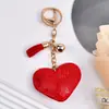 Nuevo Estilo Chanel Corazón de Melocotón Pedrería Cuero Llavero Borla Colgante Llavero Corea del Sur Franela Diamante Llavero