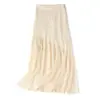 Elegância delicada, saia de tricô de lã Merino de 16 pontos, habilmente trabalhada, com organza sobreposta, saia leve estilo sereia francesa