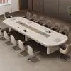Mesa de conferencias pintada creativa, mesa larga, diseño simple y moderno, adecuada para salas de reuniones, elegante y de gran tamaño, ideal para reuniones y discusiones de negocios, viene con sillas a juego