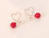 Pendientes de Plata de Ley con Aguja, Corazón y Cruz, Doble Perla, Pendientes de Bloqueo de Color Rojo y Blanco para Mujer, Estilo Coreano, Pendientes Sencillos, Modernos, Versátiles