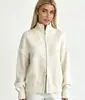 Chaqueta suéter para mujer de estilo europeo y americano transfronteriza, color liso, cuello alto, doble cremallera, nuevo modelo de otoño, corte holgado, hombros caídos, cárdigan de punto suave y acogedor