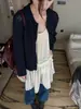 Enviado: Cardigan de outono novo, chique coreano, doce, com trança vazada, suéter de tricô casual solto feminino 19924