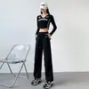 Overoles de Paracaídas Americanos Primavera y Otoño Nuevos Pantalones Rectos Ajustados de Cintura Alta para Mujer Pantalones Anchos Casuales Sueltos para Mujer