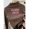 Camiseta Tendência Outono e Inverno em Veludo Alemão de Manga Longa com Bordas Franzidas para Bebês Meninas, Blusa Interna Fashion, Camiseta Básica Casual para Meninas