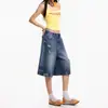 Yechuan # Shorts Jeans Rasgados Estilo High Street Americano para Mulheres, Novo Estilo de Verão, Largos Unissex de Casal com Barra Larga até o Joelho.