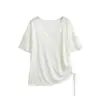 2672-2026 Top para Mujer, Camiseta Sexy Ajustado de Manga Corta, Nuevo Estilo Primavera/Verano, Estilo Puro Deseo, Casual Cuello en V