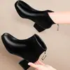 Botines Franceses para Mujer Estilo Coreano 2026 Nuevos Otoño/Invierno Tacón Grueso de Moda Versátiles Botas con Terciopelo Cálidas Adelgazantes