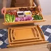 Bandeja de Aperitivos Bambú Madera Rectangular Plato de Cena Plato para Salsa de Pepinillos Barbacoa Papel de Aceite Esterilla Hogar Comercial Plato Estofado