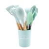 Utensílios de Cozinha Resistentes a Altas Temperaturas com Cabo de Madeira para Uso Doméstico Espátula de Silicone Espátula para Frigideira Antiaderente Colher de Sopa Ferramentas de Confeitaria Conjunto de 12 Peças Atacado