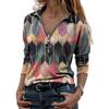 Amazon transfronterizo 2024 Camiseta nueva de otoño para mujer con cremallera estampada en contraste Lel de manga larga Camiseta básica Top