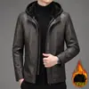Transfronterizo Tallas Grandes Otoño/Invierno 2026 Nueva Chaqueta de Cuero con Capucha para Hombre Doble Cuello Capucha Desmontable Forro Polar Chaqueta de Cuero Engrosada Ropa de Abrigo para Hombre