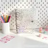 Cuaderno de Anillas A6 Transparente de Colores con Estrellas, Planificador de PVC Ultra Transparente, Estilo Japonés, Tapa Blanda de 6 Agujeros con Clip Metálico de Colores
