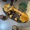 Mesa de Río de Epoxi Nogal Negro Placa Grande Madera Maciza Madera Cruda Mesa de Té Oceánica Mesa de Café Táctil Inducción Luminoso