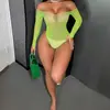 Macacão Sexy de Malha Diamante Quente de Manga Comprida Sexy Íntimo Rosa Recortado Transfronteiriço Europeu e Americano Biquíni Macacão Tzk292