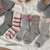 Calcetines para Niñas en Stock para Otoño e Invierno, de Longitud Media hasta la Pantorrilla, Estilo Coreano, Color Rosa Dulce, Diseño Apilado, Adecuados para Estudiantes, Niños y Niñas Mayores