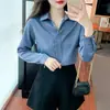 Camisa de Satén Azul Simple y Elegante para Mujer, Manga Larga Adelgazante, Cuello Cuadrado Estilizado, Blusa de Chifón, Primavera y Otoño 2026