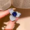 Anillo Abierto de Flor de Circón de Lujo Ligero Francés Anillo de Dedo Índice Retro de Gama Alta de Nicho Temperamento Exquisito Joyería de Mano Versátil