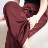 Calça Jacquard de Cetim Acetato de Alta Qualidade com Bainha Etiqueta Dourada Estilo Chinês, Perna Larga, para Mulheres, Verão, Fina, Cintura Alta, Caimento Fluido, Versão Reta Estreita