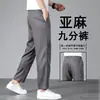 Pantalones Cortos de Lino Tencel para Hombre Verano Delgados Rectos Sueltos Casuales Pantalones de 8 Puntos 2026 Pantalones Versátiles de Nueve Puntos para Hombre