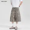 Pantalones cortos de leopardo retro americano JIMAU unisex de pierna ancha holgados sueltos casual de longitud media para hombres y mujeres primavera/verano