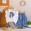 Conjunto de Verão Estiloso para Meninos Sem Mangas 2025 Novo Tendência Estilo Coreano Conjunto de Duas Peças Colete e Shorts para Crianças