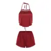 DZ Guiruo Lencería Nuevo Espalda Descubierta con Cordones Cuello Halter Pantalones Cortos Bata Ropa de Dormir Sencilla Ropa para Casa Set 4437
