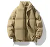 Casaco de algodão grosso de inverno para homens, jaqueta de algodão de corte solto, casaco moderno com gola alta, jaqueta puffer para casais, blusa versátil de cor sólida, casaco de algodão