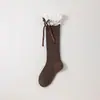 Meias até o joelho com renda para crianças estilo Lolita, finas para primavera/outono, com detalhes de laço, meias de cano médio para meninas, fábrica atacadista