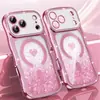 Apple 17Promax Chapado en Rhinestone Patrón de Ola Funda Magnética para Teléfono Iphone16 Corazón Brillante 15 Lujo 14