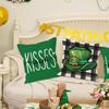 Nueva funda de almohada de lino con trébol verde St. Funda de almohada decorativa con estampado de borde cruzado de Patrick's Holiday Home