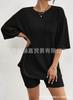Amazon transfronterizo Ropa de mujer comercio exterior 2024 nueva moda conjunto de 2 piezas de camiseta de punto acanalado y pantalones cortos, pijama, ropa de casa