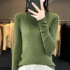 Otoño e Invierno Estilo Coreano Lana Peinada Media Cuello Alto Tejido Suéter para Mujer Manga Larga Ajustado Versátil Camisa Base