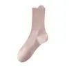 Calcetines Nuevos de Mujer de Alta Elasticidad Antideslizantes de Media Pantorrilla, Calcetines Doble Oreja para Estudiantes de Otoño e Invierno para Usar por Fuera, Calcetines de Algodón Lisos Sin Costuras Estilo Ins