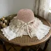 Chapéu de Palha com Renda de Margarida para Mulheres, Chapéu de Praia com Aba Larga, Chapéu de Sol de Verão, Chapéu Estilo Férias, Chapéu de Sol Estilo Pastoral