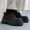 Zapatos Derby de suela gruesa para hombre, punta redonda, zapatos casuales de piel, negros, punta redonda, diseño de puntera ancha - x6113