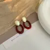 Pendientes Geométricos Estilo Hong Kong Rojo Vino Aguja de Plata Ancla Roja Pendientes Elegantes de Gama Alta Pendientes Retro de Nicho para Mujer