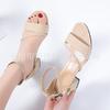 Sandálias Femininas de Salto Grosso Estilo Romano de Verão com Tira de Fivela em Camurça Moda Sandálias de Comércio Exterior Moda Sandálias Femininas Tamanho Grande