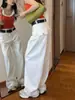Jeans blancos de pierna ancha de cintura alta estilo coreano para mujer, nueva colección de otoño, diseño multibolsillos, efecto adelgazante, estilo de pierna curva, pantalones casuales y versátiles